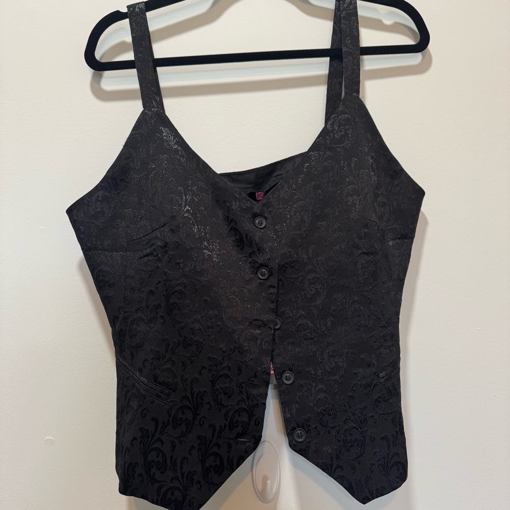 Black Brocade Button-Front Vest | New with Tags